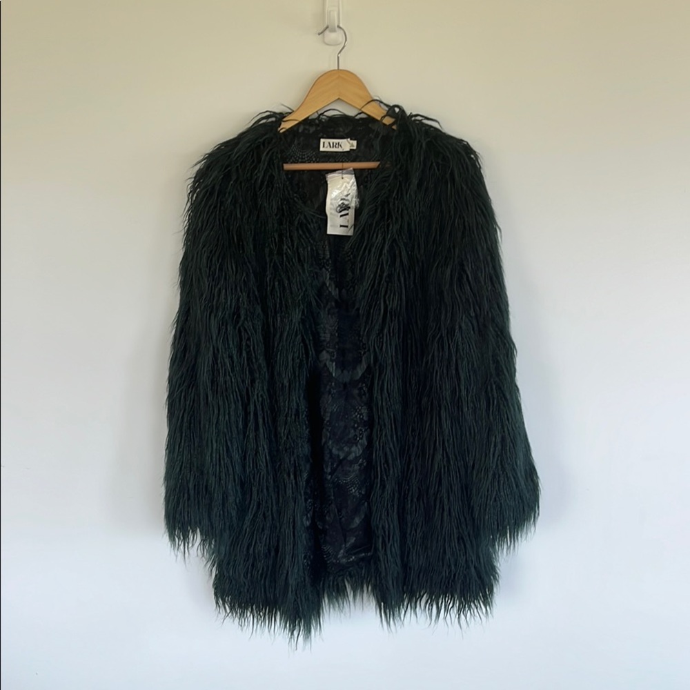 Lark & Ro Midnight Green Teddy Jacket Oversized Faux Fur